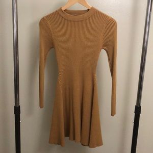 Ribbed long sleeve sweater dress in tan